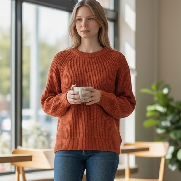 Madewell Fairbanks Cotton Wool Blend Knit Orange Sweater Womens XS Pull On Crew - Picture 1 of 9